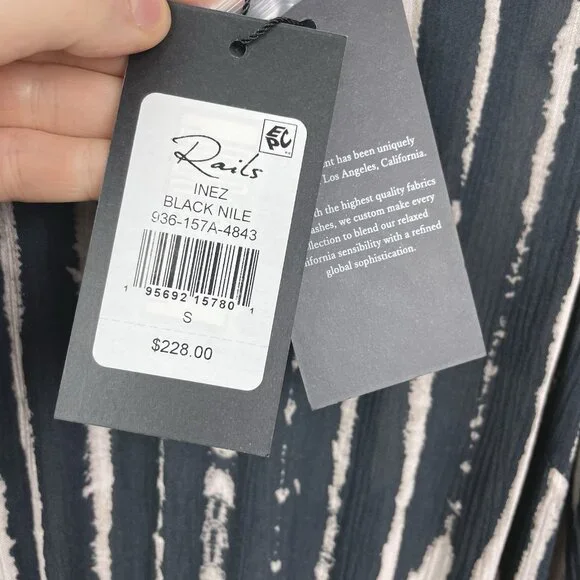 Rails NWT Inez Dress Women's Small Black Nile Mini Dress Long Sleeve Smocked - Picture 8 of 16